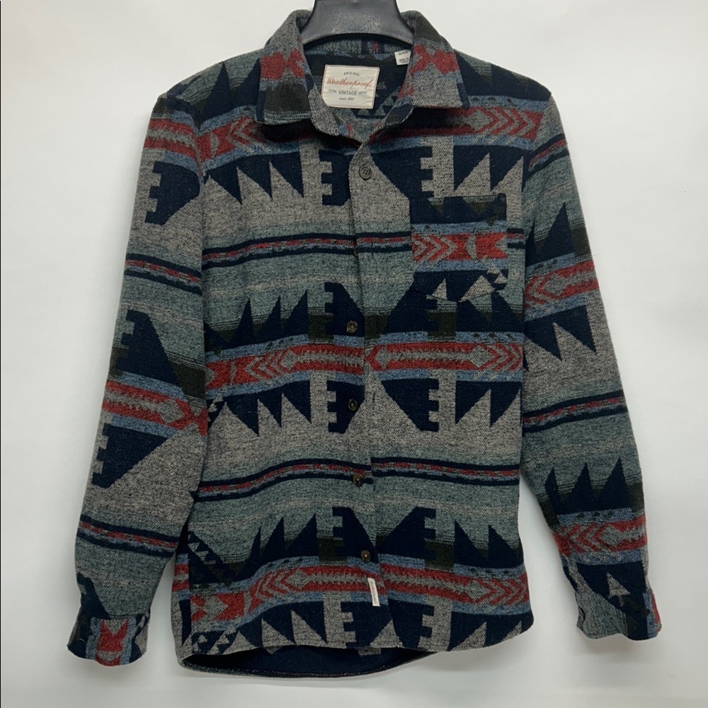 Weatherproof Men's Blue gray Sweater aztec cowboy small wool jacket western